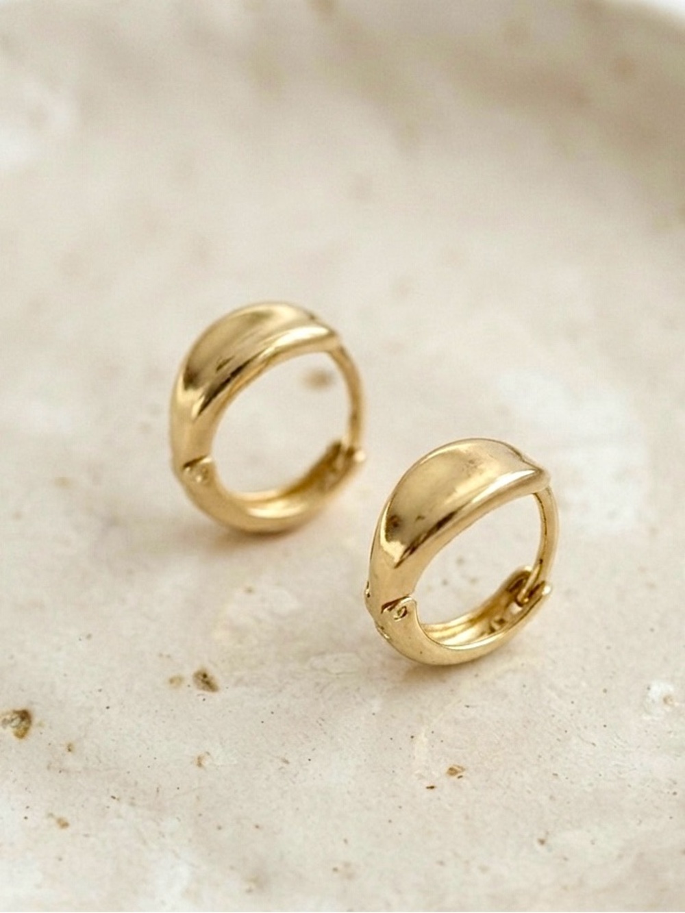 14K Gold Plated Concave Huggie Hoop Earrings | Small Minimalist Earrings